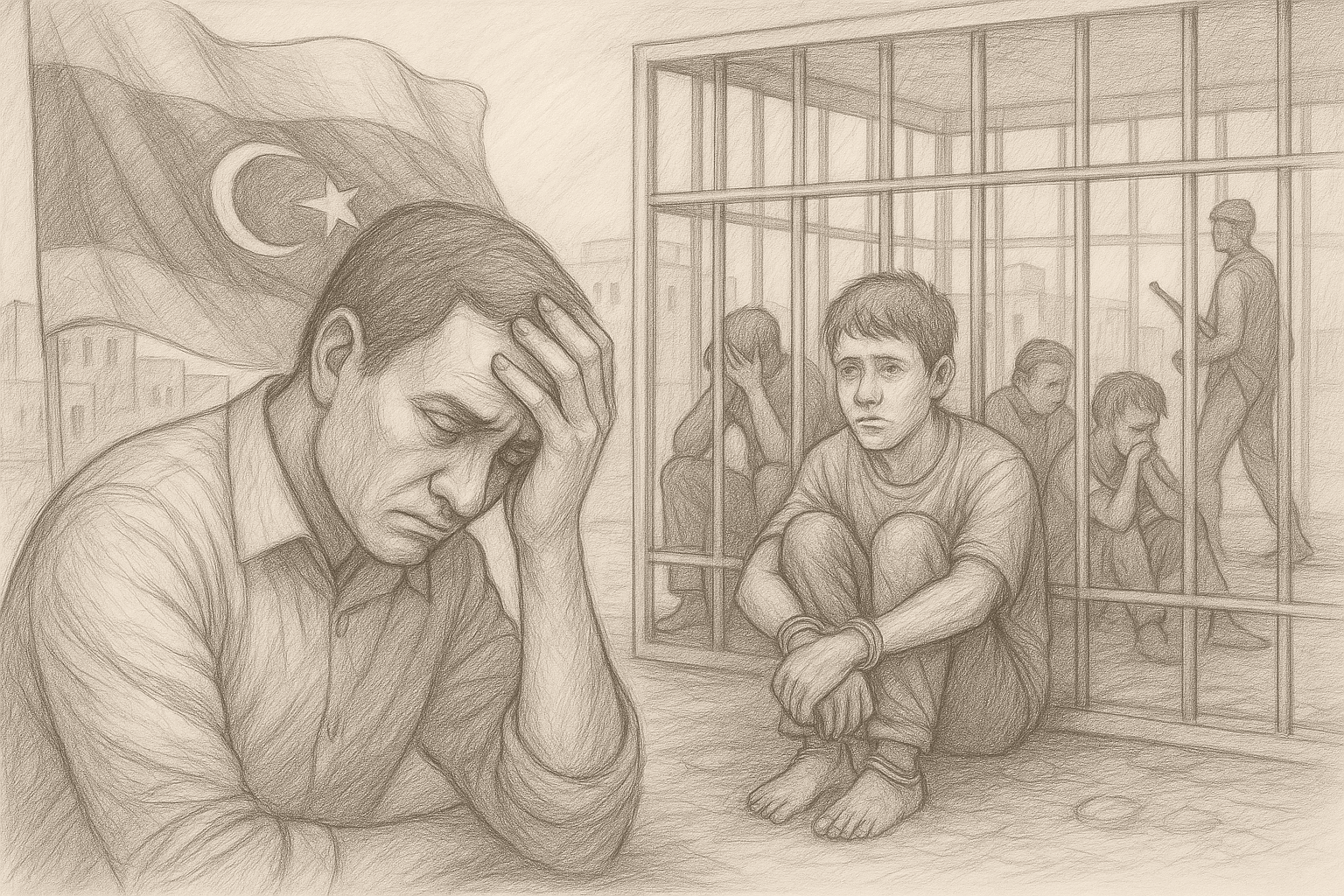 الاتجار بالبشر في ليبيا – رسم رمزي يعكس المعاناة الإنسانية للمهاجرين والضحايا