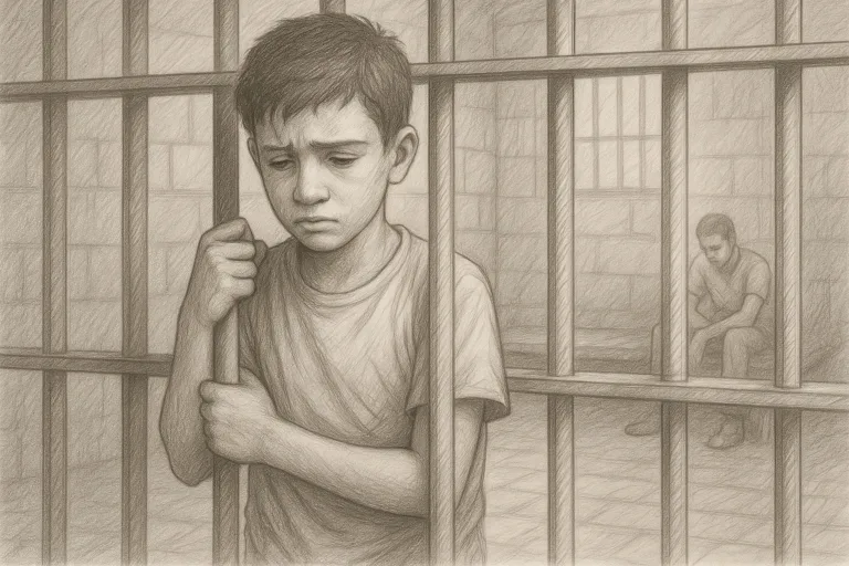 أطفال مصريون محتجزون داخل مركز احتجاز في ليبيا – رسم رمزي يعكس معاناة القُصّر في الهجرة غير النظامية