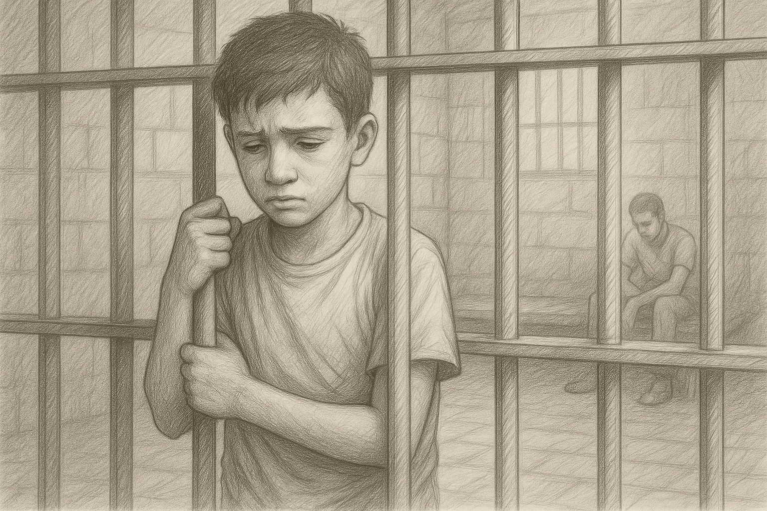 أطفال مصريون محتجزون داخل مركز احتجاز في ليبيا – رسم رمزي يعكس معاناة القُصّر في الهجرة غير النظامية